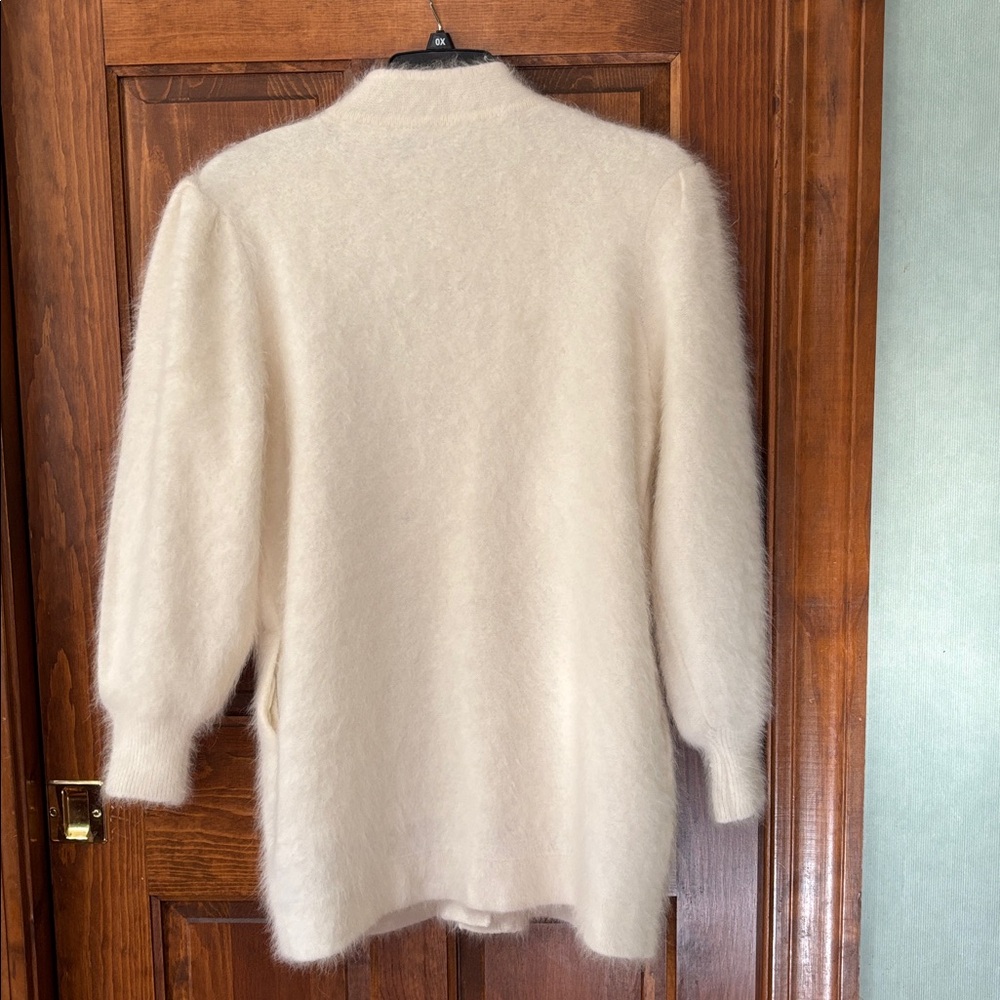 Ivory Embroidered Angora Cardigan OS - Picture 5 of 9